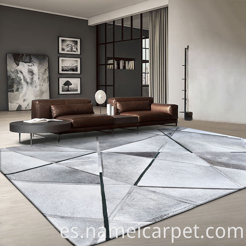 Home Hotel Grey Real Cowhide Patchwork Rectangle Shape Leather Floor Carpet Area Rugs